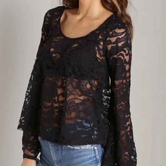 Show Me Your Mumu Flora Fan Top Iola Lace Black NWT - Picture 1 of 8